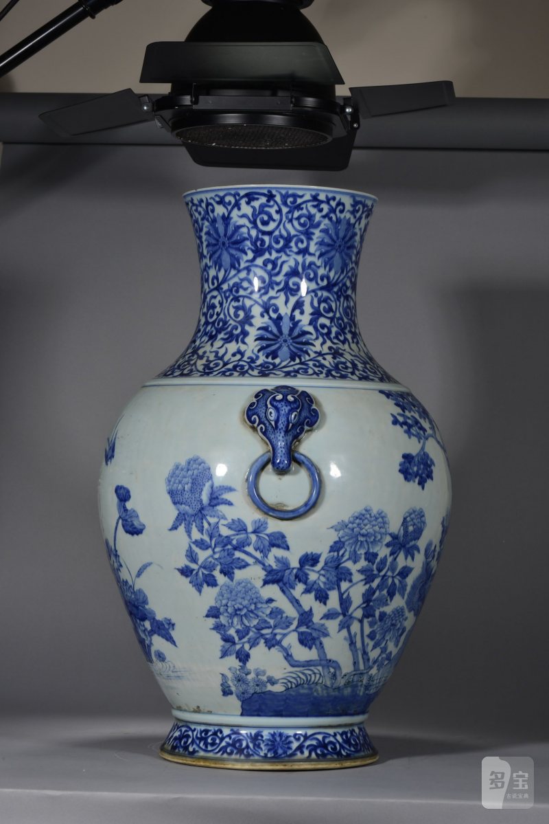 清中期 青花百鸟朝凤纹辐首耳大尊 - 图5